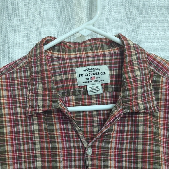 Ralph Lauren Jeans Co Button Shirt Men's Medium Brown Red Casual 100% Cotton - Picture 2 of 9